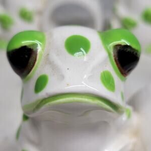 VTG Schmid Bros Frog Napkin Rings Ceramic Green White Hand Painted Japan 4